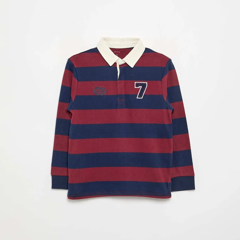 Striped Polo Shirt with Contrast Collar RED