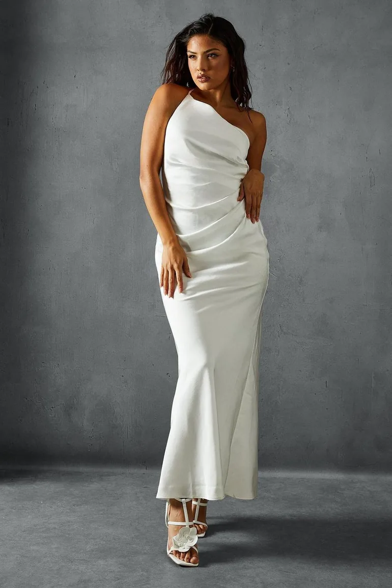 satin asymmetric strap pleated waist low back maxi dress Satin Asymmetric Strap Pleated Waist Low Back Maxi Bridesmaid Dress Misspap Blue : Evening Dresses : VogaCloset Oman