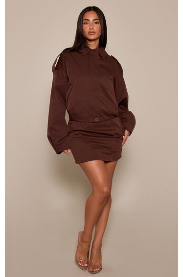 Petite Chocolate Seam Detail Tailored Mini Skirt