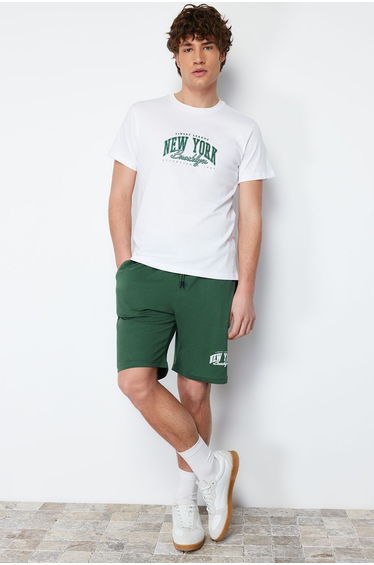 Ecru- Green Men's Printed Regular Fit Knitted Pajamas Set