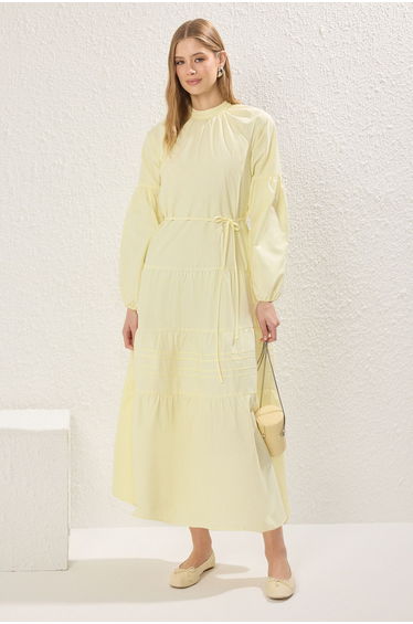 Light Yellow Lace Detail Cotton Woven Dress