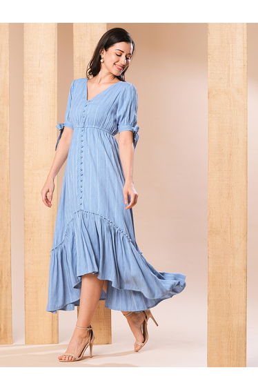 High-Low Flared Hem A-Line Maxi Dress