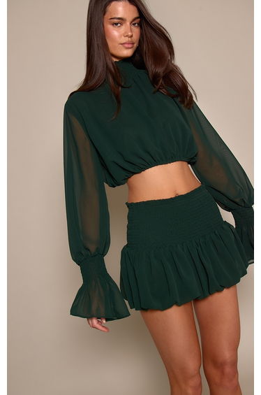 Green Sheer Chiffon Crop Top