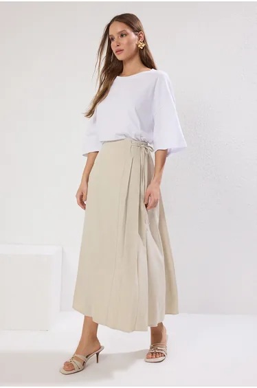 Stone Pleat Detailed Woven Skirt