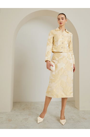 Cream Floral Jacquard Cropped Jacket