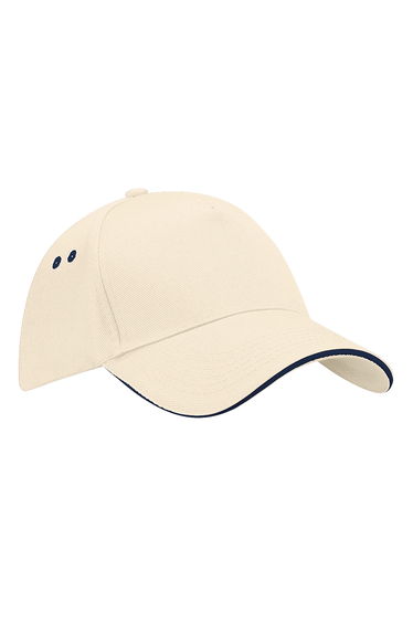 Beechfield Unisex Ultimate 5 Panel Contrast Baseball Cap With Sandwich Peak / Headwear - Putty/French Navy