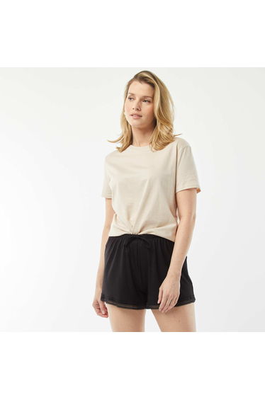 Flowing embroidered pyjama shorts BLACK