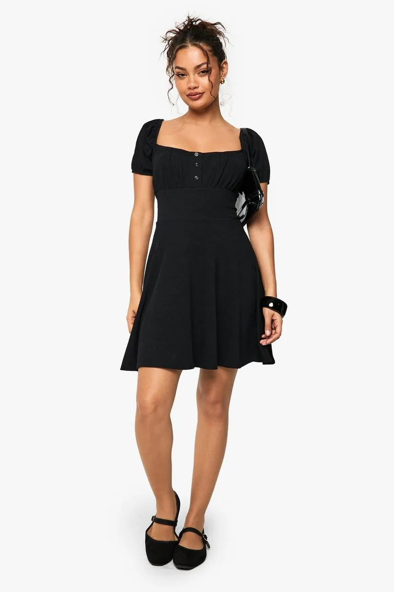 Rib Milkmaid Mini Dress - black Boohoo : Holiday Dresses : VogaCloset Bahrain Rib Milkmaid Mini Dress - black Boohoo : Holiday Dresses : VogaCloset Bahrain