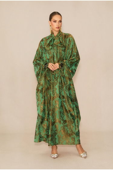 Charming Forest Green Printed Maxi Dress