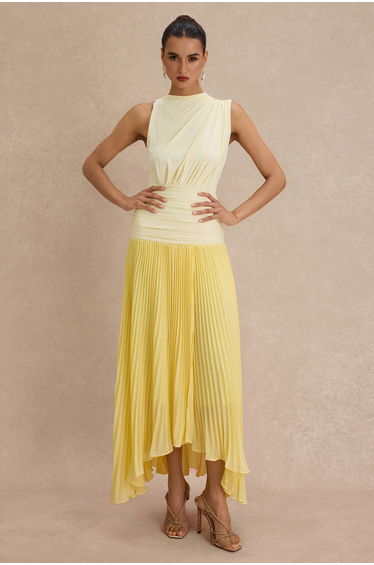 Jersey Splicing Chiffon Pleated Midi Dress