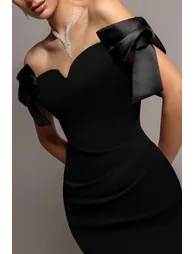 فستان جوديفا أسود ماكسي بقصة ميرمايد بلا أكتاف - 4