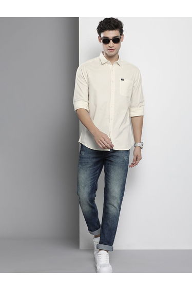Men Cream Regular Fit Solid Shirt