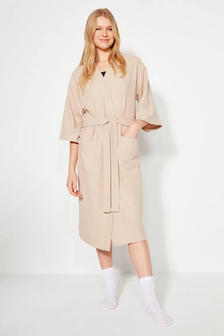 Shop Dressing Gown - Beige - Midi Online in Oman