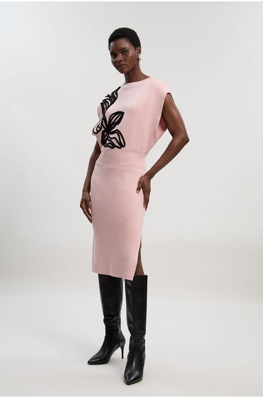 Placed Cornelli Knitted Pencil Midi Dress