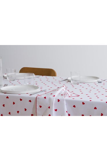 Scacco Cotton Tablecloth with Hearts Print