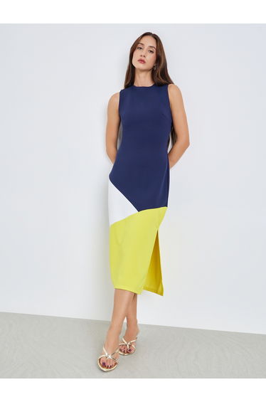 Women Color Block Sleeveless Midi Dress