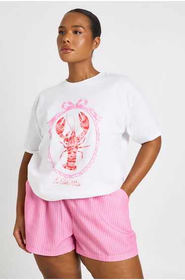 Plus Lobster Printed T Shirt - white