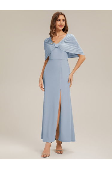 Bow Detail Knit Drop Shoulder Sleeve Bridesmaid Dress