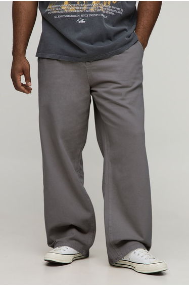 Plus Relaxed Fit Half & Half Waistband Washed Twill Trouser - slate grey