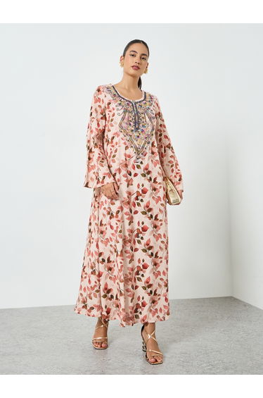 Floral Printed Embroidered Mukhawar Jalabiya