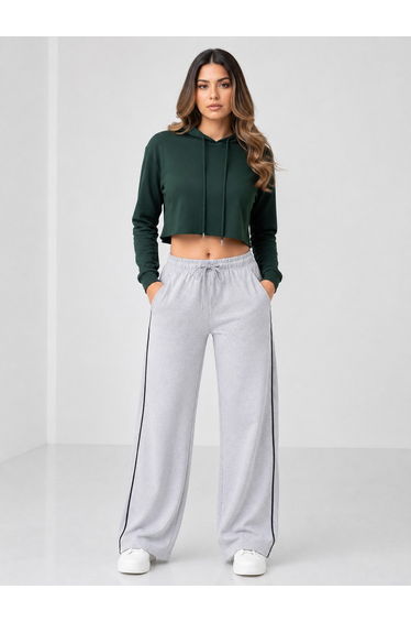 Grey Solid Relaxed Fit Wide Leg joggers