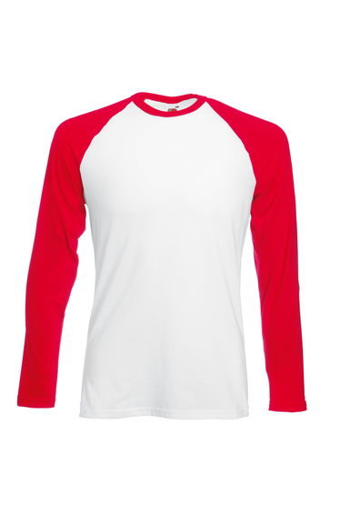 Fruit Of The Loom Mens Long Sleeve Baseball T-Shirt - White/Red