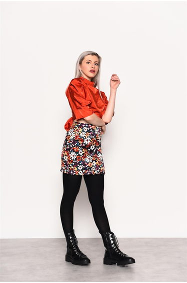 Painted-Daisy High-Waisted Mini-Skirt