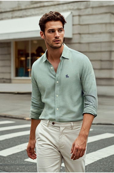 Mint Regular Fit Embroidered Detail Oxford Easy Iron Smart Shirt