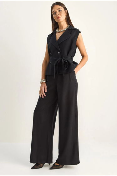 LUCCI High Waist Wide Leg Co-ord Set with Shawl Collar