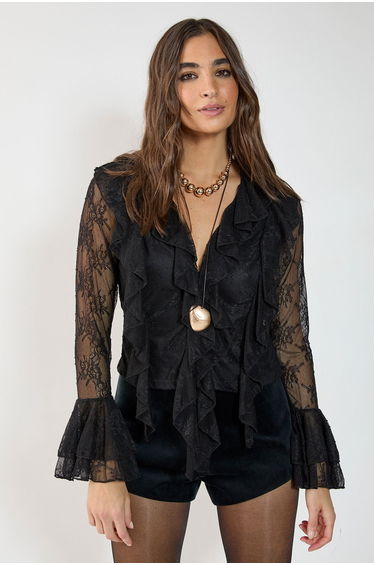 Lace Ruffle Sheer Blouse
