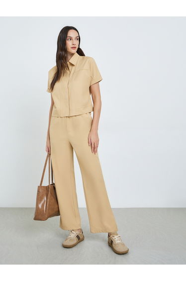 Beige Short Sleeve Shirt and Trousers Co-Ords