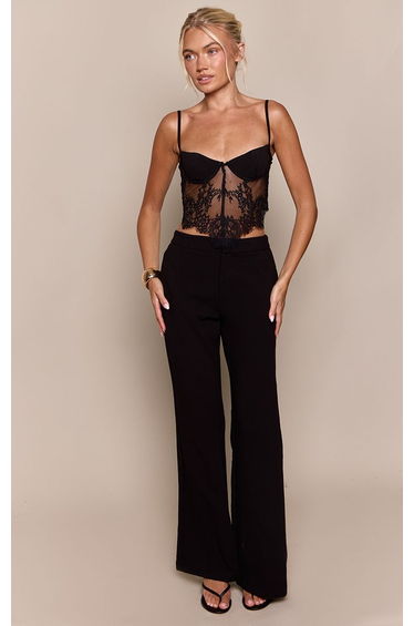 PLT Label Black Woven Cup Detail Corset Top Co-ord