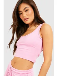 Scoop Neck Crop Top And Sweat Short Set - pink - 3