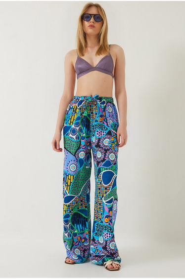 Women's Waist Tied Patterned Viscose Trousers