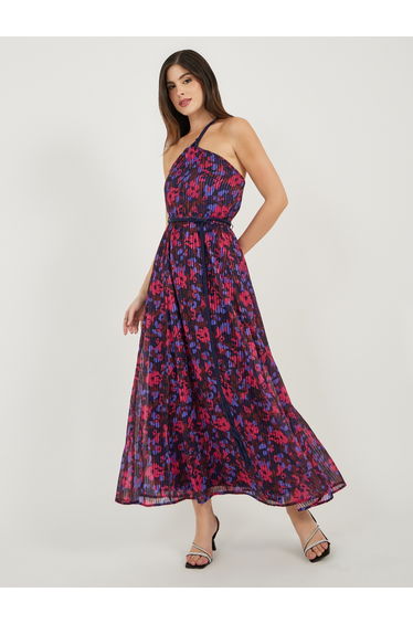 Floral Print Braid Detail Strappy A-Line Maxi Dress