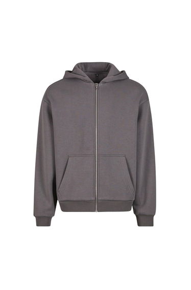 Build Your Brand Unisex Adult Fluffy Full Zip Hoodie - Magnet