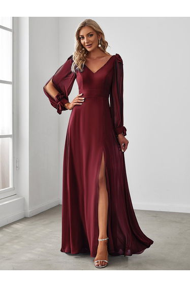 ever IVORY|Open Lantern Sleeve A-Line Bridesmaid Dress