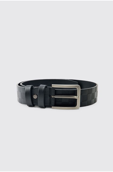 PU Embossed Check Textured Belt - black