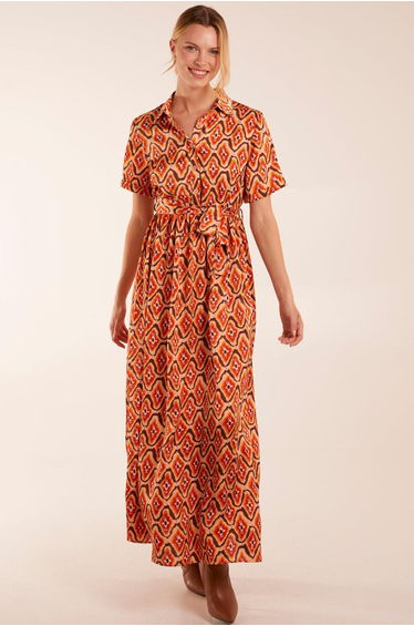 Blue Vanilla A-Line Maxi Shirt Dress with Short Sleeves