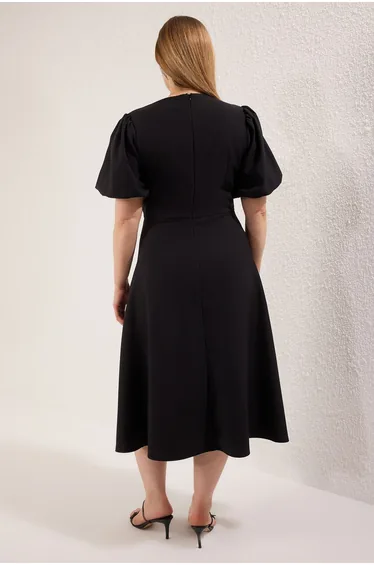 Black A-Line Bow Woven Chic Dress