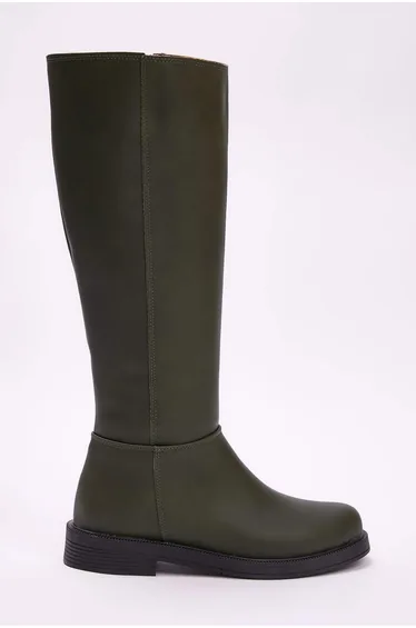 بوت نسائي قصير بسحاب بكعب فلات - أخضر