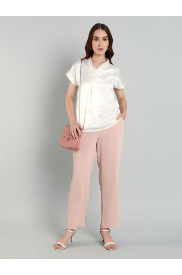 Solid Satin Regular Fit Top with Tie Details
