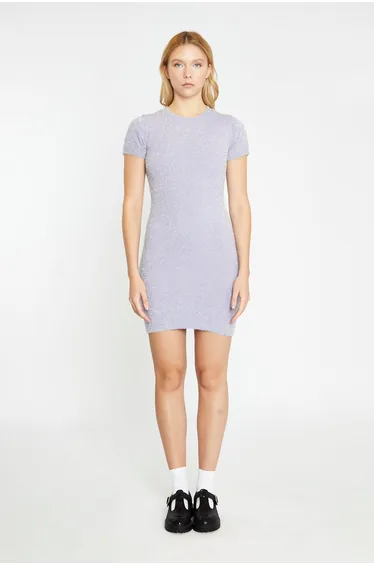 Lilac-Glitter Knitted Mini-Dress