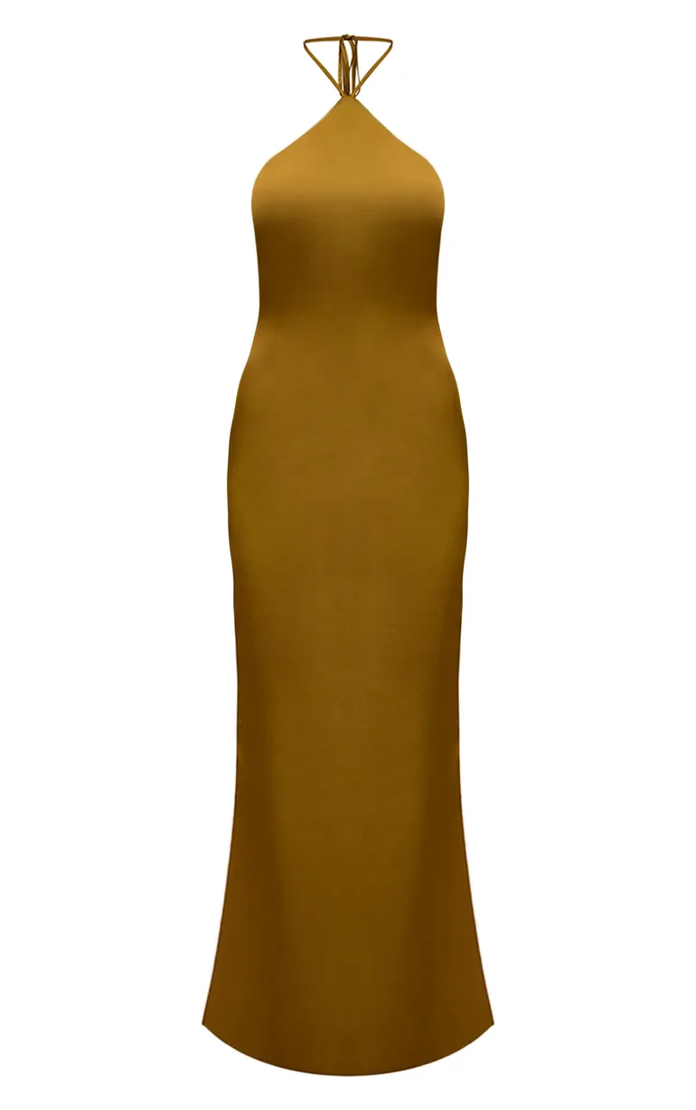 Chartreuse Satin Cowl Back Lace Panel Detail Maxi Dress Prettylittlething  Green : Evening Dresses : VogaCloset Qatar