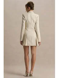 Blossoming | Nude Plunge-Neck Tailored Mini Dress With Pleating - 1