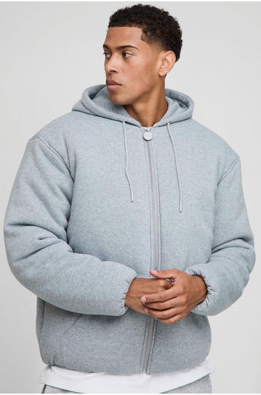 Oversized Fit Jersey Hooded Bomber Jacket - grey
