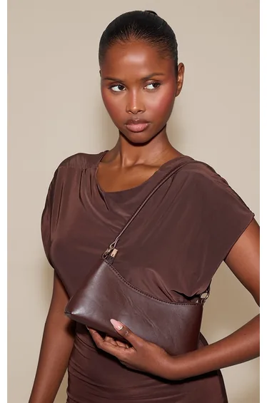 حقيبة كتف جلد صناعي - بني