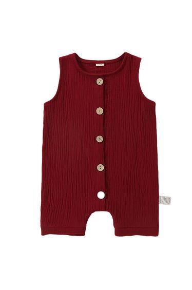 Baby Solid Color Button Sleeveless Romper