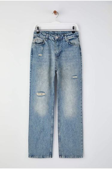 Blue high waist straight jeans