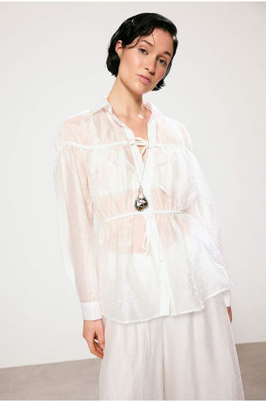 Trendyol Studio White Transparent Rubber Detailed Shirt